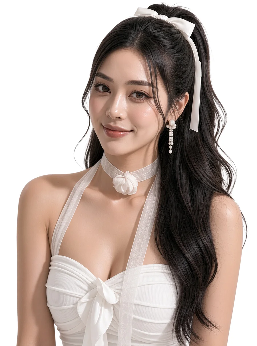 Close on the bodice of the Cascade Ruffle Dress in White